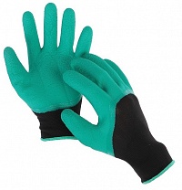 Перчатки нейлоновые со вспененным латексным покрытием, черно-зеленые