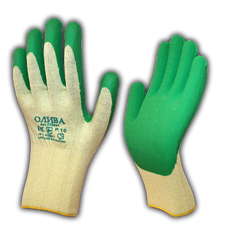 Перчатки Орион РТИ™ ОЛИВА (хлопок/полиэфир+рельефный латекс)