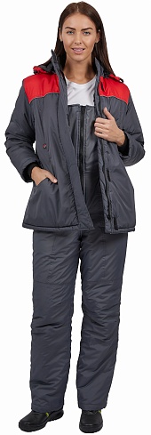 Куртка зимняя женская Снежана (тк.Дюспо), т.серый/красный