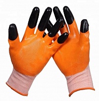 Перчатки нейлоновые с двойным нитриловым покрытием, бело-оранжевые