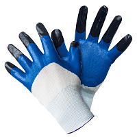 Перчатки нейлоновые с двойным нитриловым покрытием, бело-синие